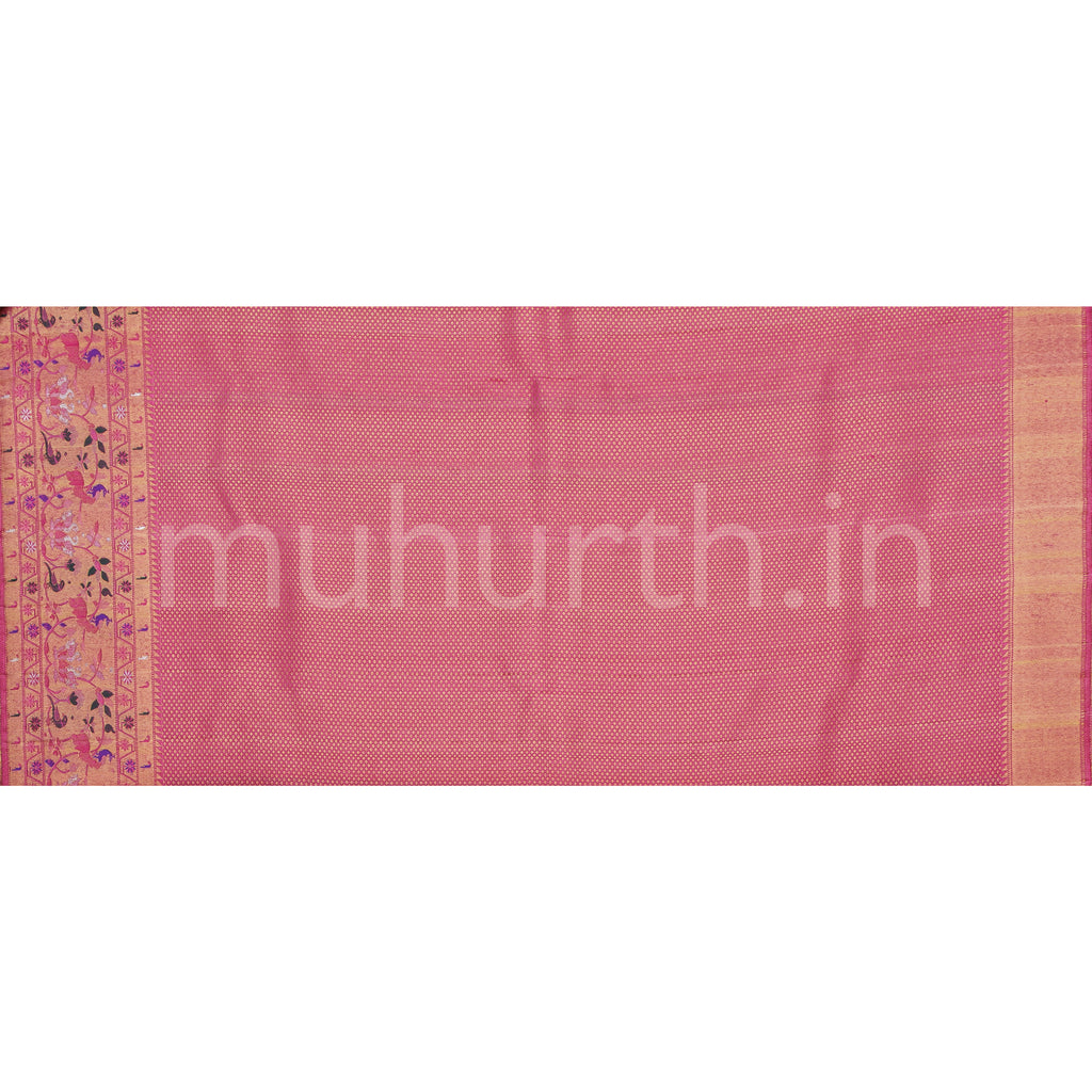 Golden Organza Tissue Pure Kanjivaram Silk Saree with Pink   