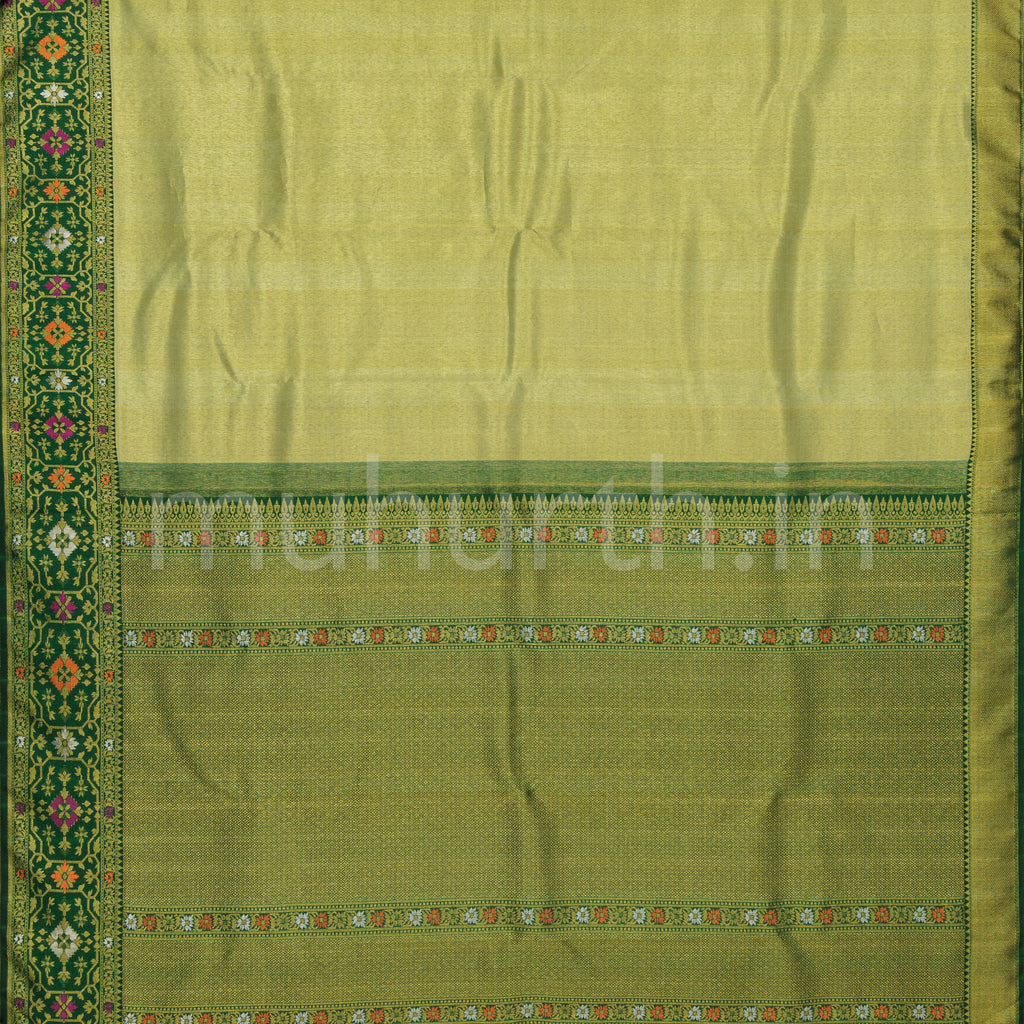 Light Elaichi Organza Tissue Kanjivaram Silk Saree with Deep Green