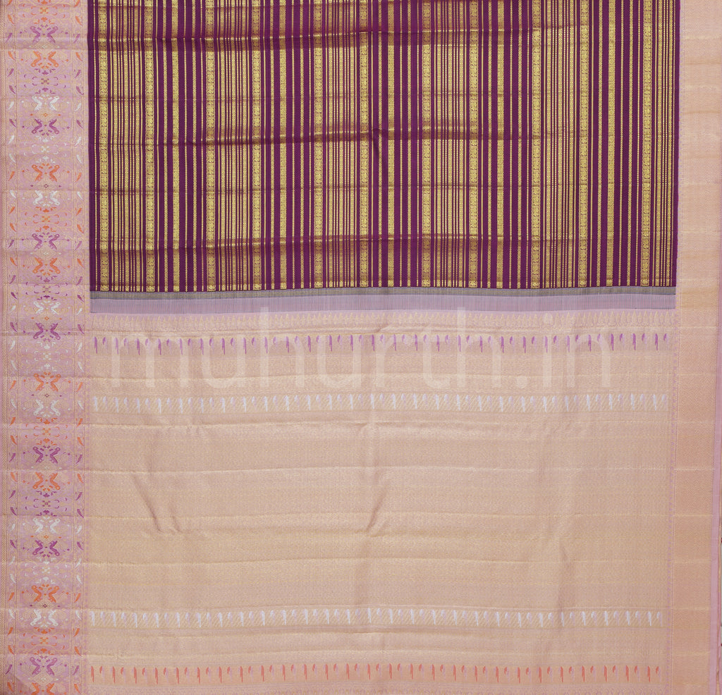 Magenta Veldhari Kanjivaram Silk Saree with Peach