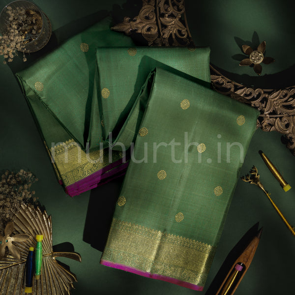 Dark Sampanga Pure Zari Kanjivaram Silk Saree with Magenta