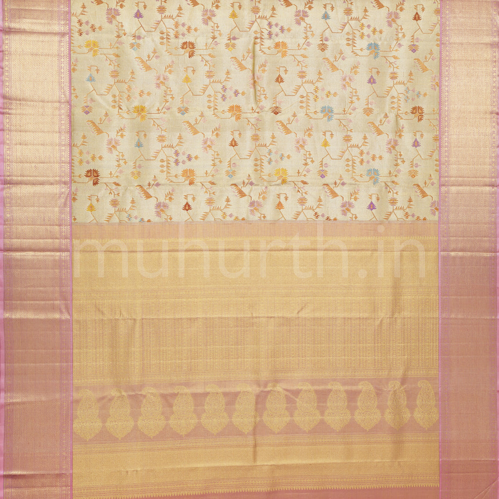 Premium Tissue Jamdani Meenakari Kanjivaram Silk Saree with Pink