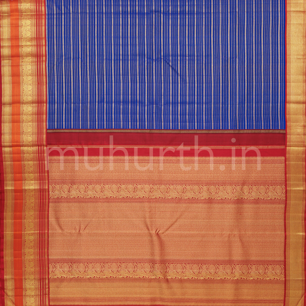 Violet Veldhari Kanjivaram Silk Saree with Bright Red