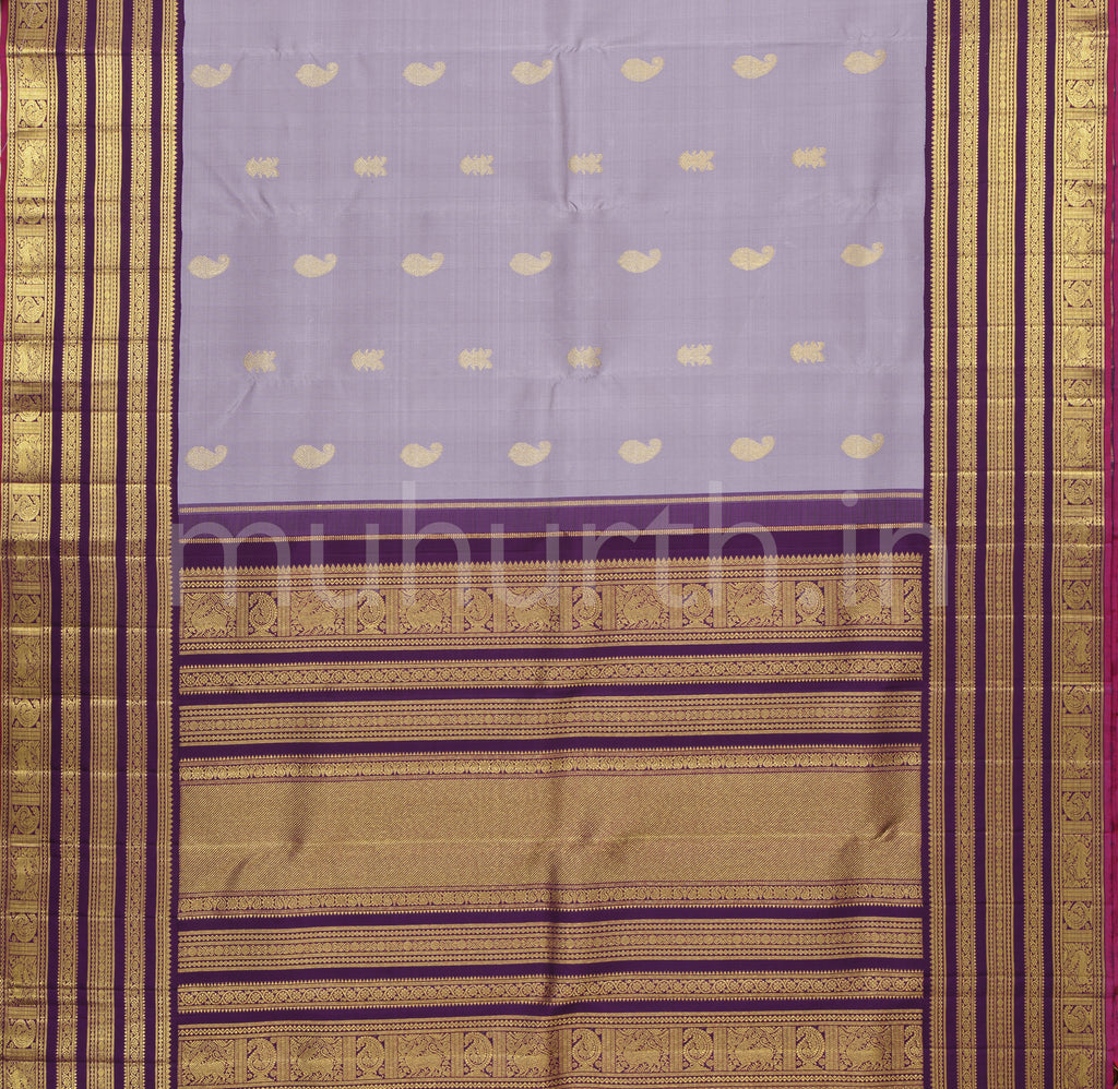 Mauve Pure Zari Kanjivaram Silk Saree with Magenta
