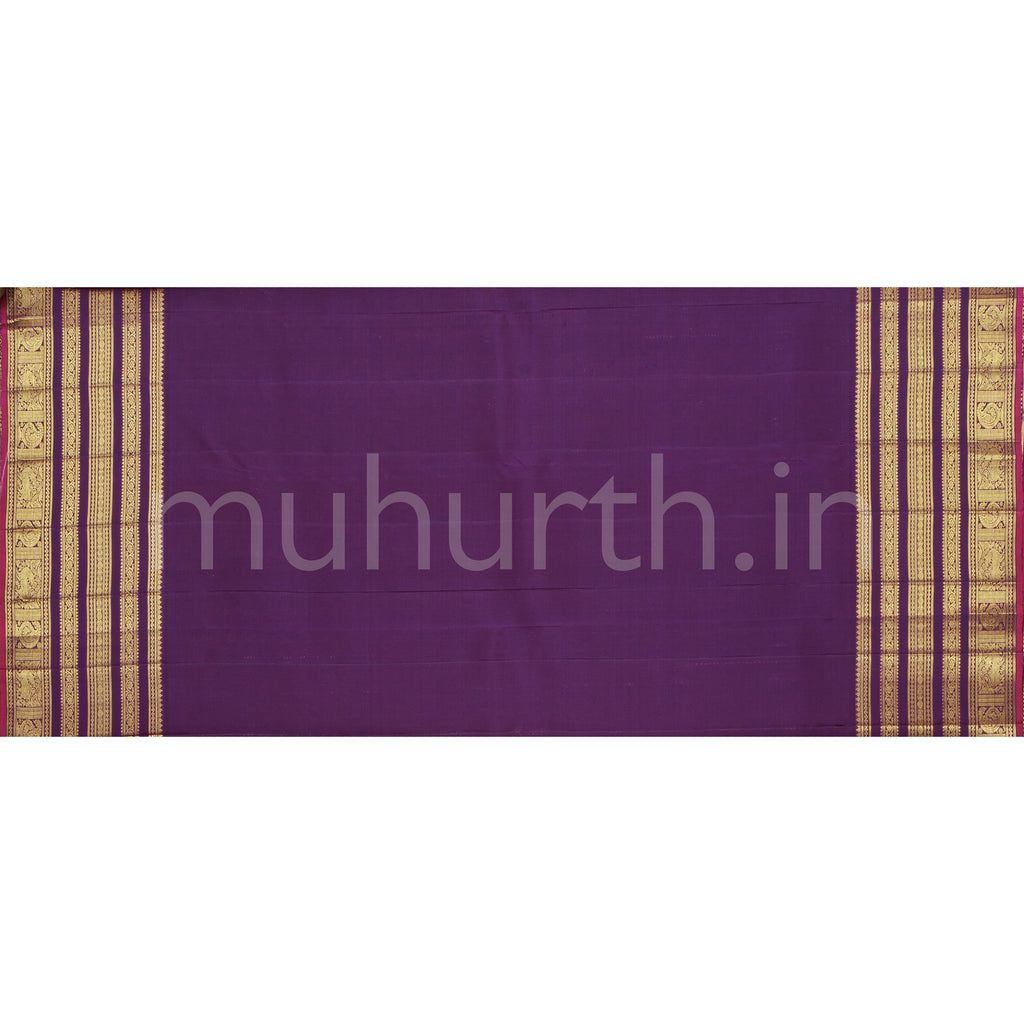 Mauve Pure Zari Kanjivaram Silk Saree with Magenta