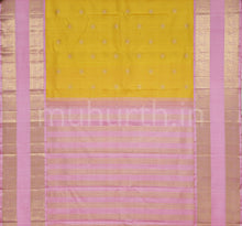 Load image into Gallery viewer, Golden Mustard Pure Kanjivaram Silk Saree with Pink