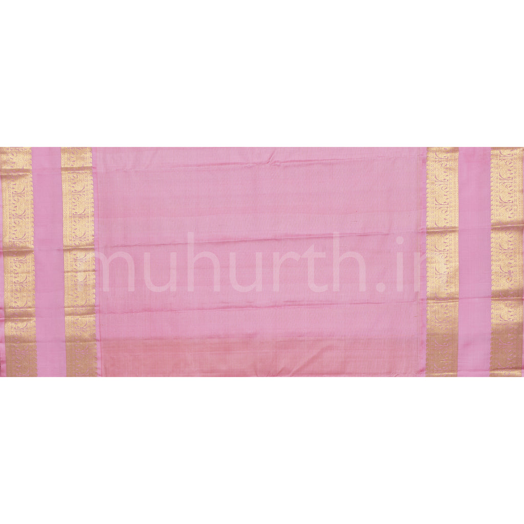 Golden Mustard Pure Kanjivaram Silk Saree with Pink