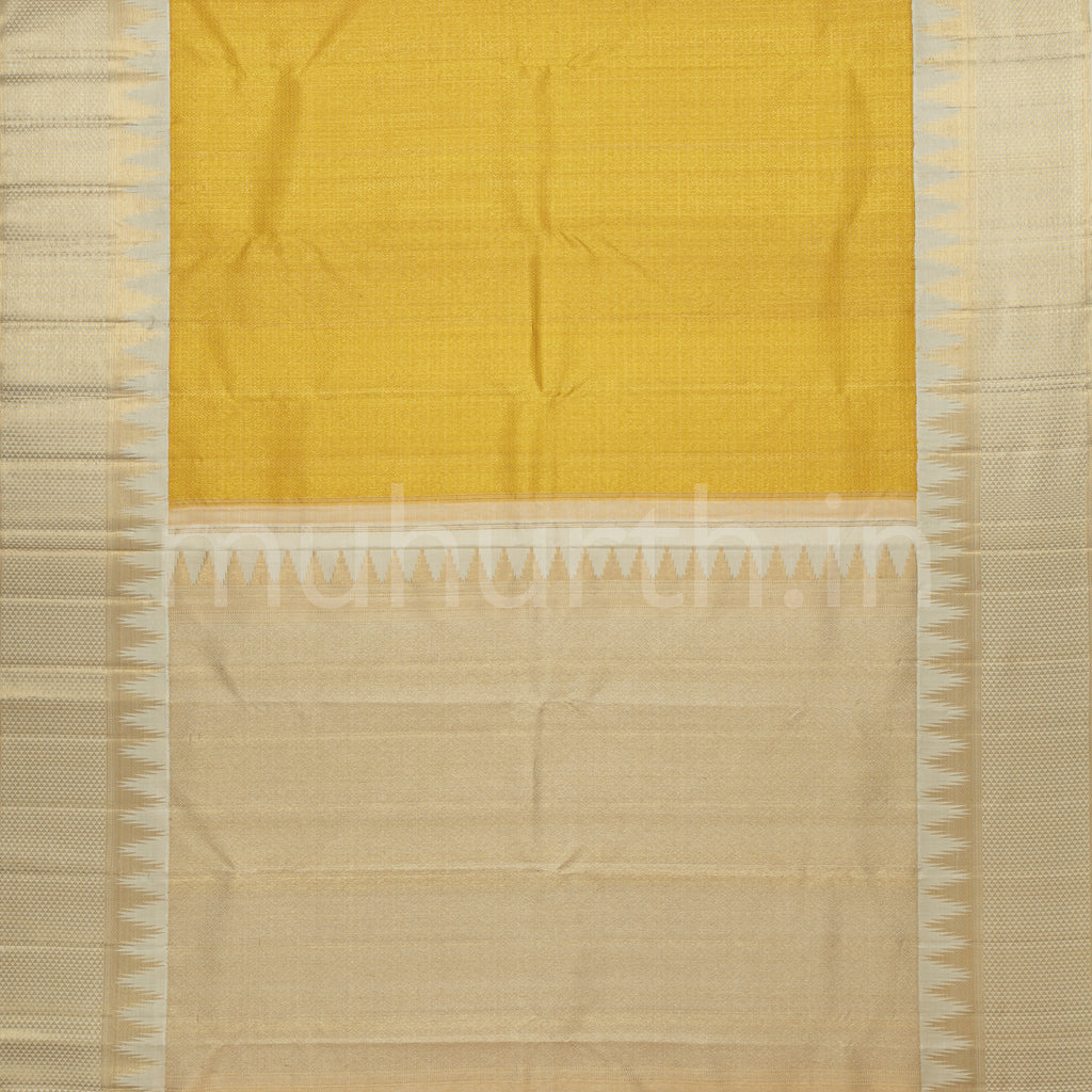 Golden Mustard Pure Kanjivaram Silk Saree with Off-White