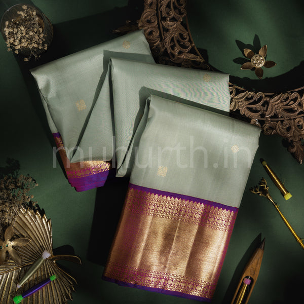 Light Elaichi Pure Kanjivaram Silk Saree with Magenta