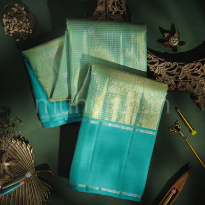 Elaichi Pure Kanjivaram Silk Saree with Sea Green