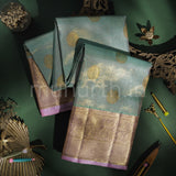 Powder Blue with Green Pure Kanjivaram Silk Saree with Pink