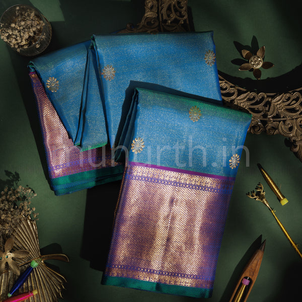 Peacock Blue Pure Kanjivaram Silk Saree with Meenakshi