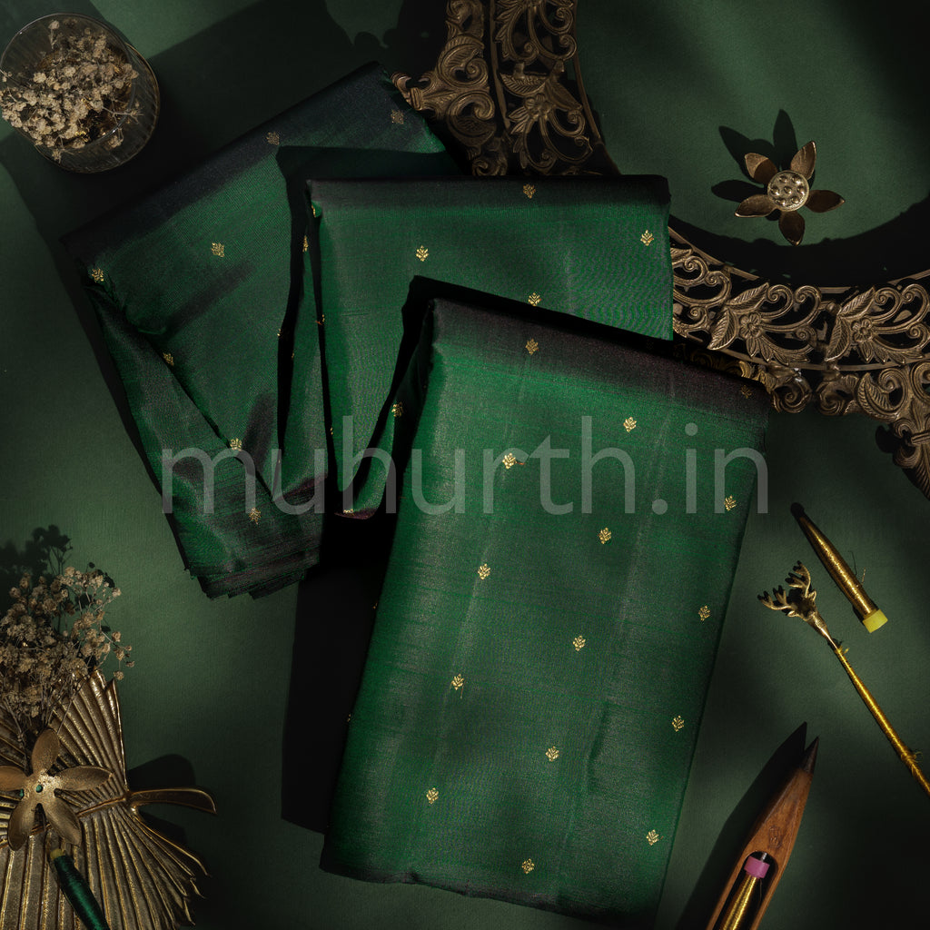 Dark Green Pure Zari Kanjivaram Silk Saree