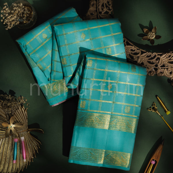 Sea Green Pure Kanjivaram Silk Saree