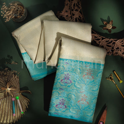 Off- White Organza Kanjivaram Silk Saree with Light Ananda