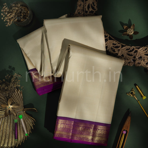 Sandal Pure Kanjivaram Silk Saree with Magenta