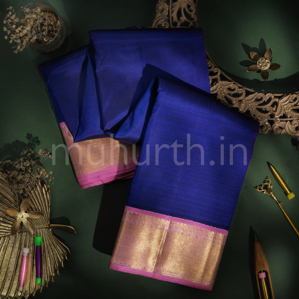 Violet Pure Kanjivaram Silk Saree with Pink