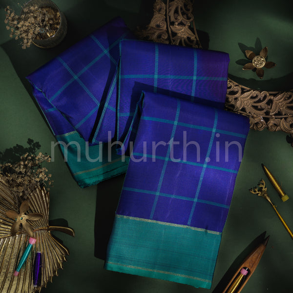 Violet Pure Zari Kanjivaram Silk Saree with Rama Green