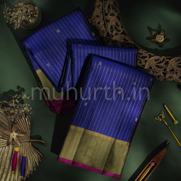 Violet Pure Kanjivaram Silk Saree with Sampanga