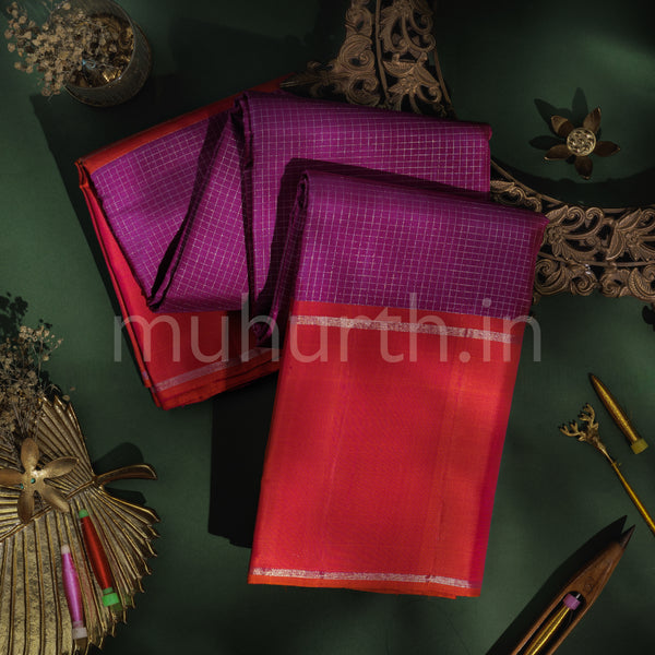 Magenta Pure Kanjivaram Silk Saree with Deep Peach