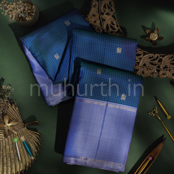 Sapphire Blue Pure Kanjivaram Silk Saree with Mauve