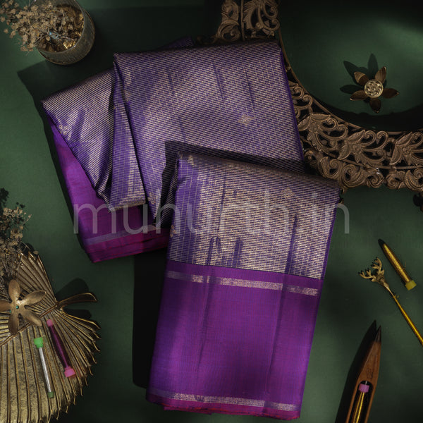 Violet Pure Kanjivaram Silk Saree with Magenta