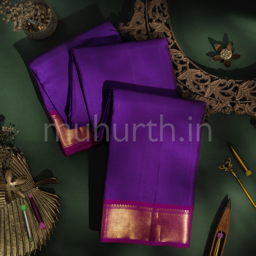 Meenakshi Purple Pure Kanjivaram Silk Saree with Magenta