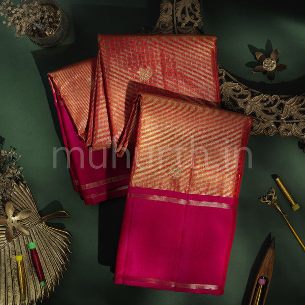 Orange Pure Kanjivaram Silk Saree with Rose