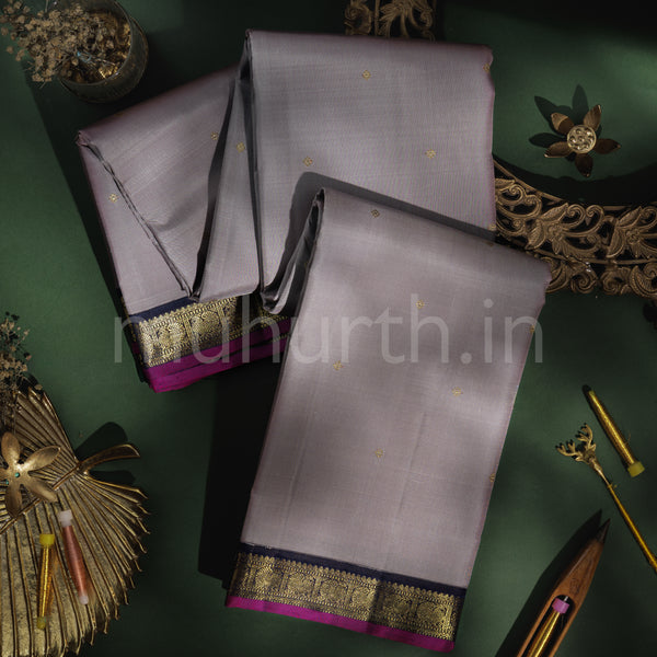 Dark Grey Pure Zari Kanjivaram Silk Saree with Black