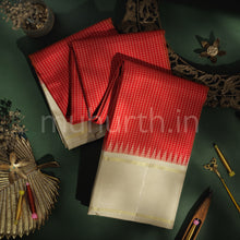 Load image into Gallery viewer, Bright Red Pure Kanjivaram Silk Saree with Tussar White