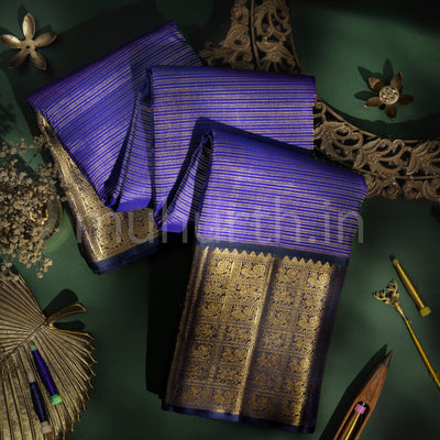 Violet Pure Kanjivaram Silk Saree with Vijaya