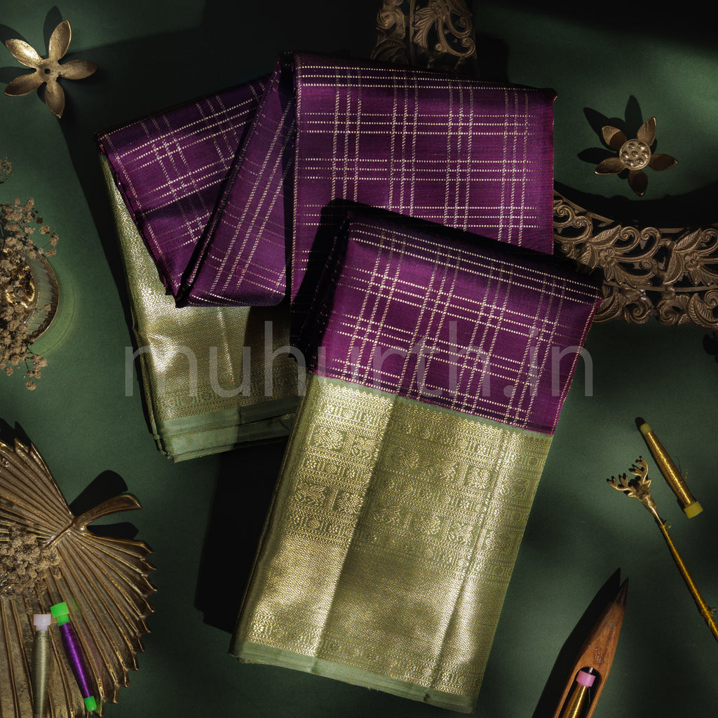 Magenta Pure Kanjivaram Silk Saree with Elaichi