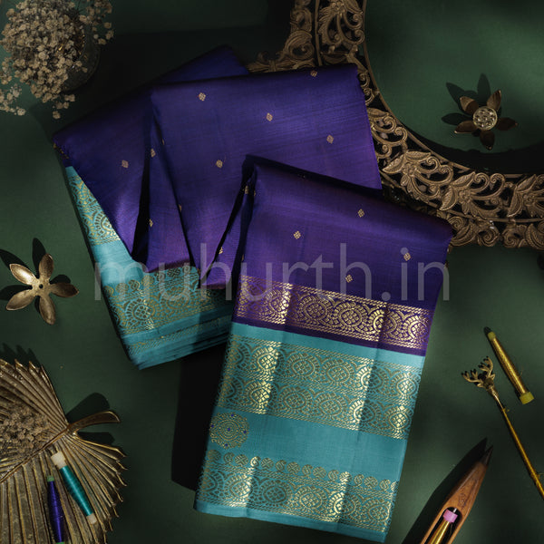 Meenakshi Violet Pure Zari Kanjivaram Silk Saree with Ananda