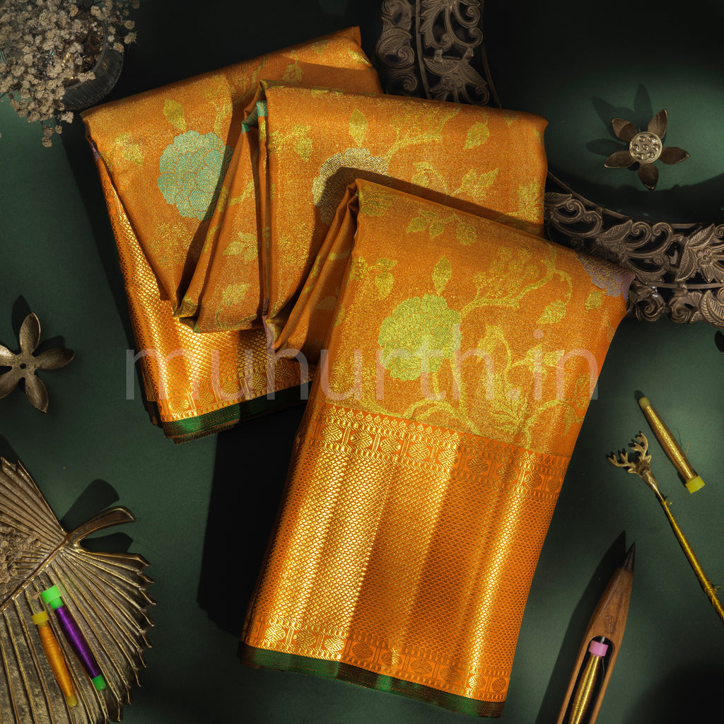 Orange Tissue Pure Kanjivaram Silk Saree