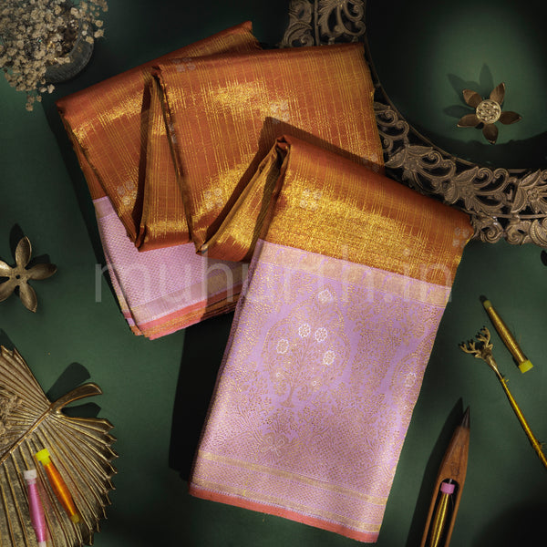 Bright Red Luxury Tissue Kanjivaram Silk Saree with Peach