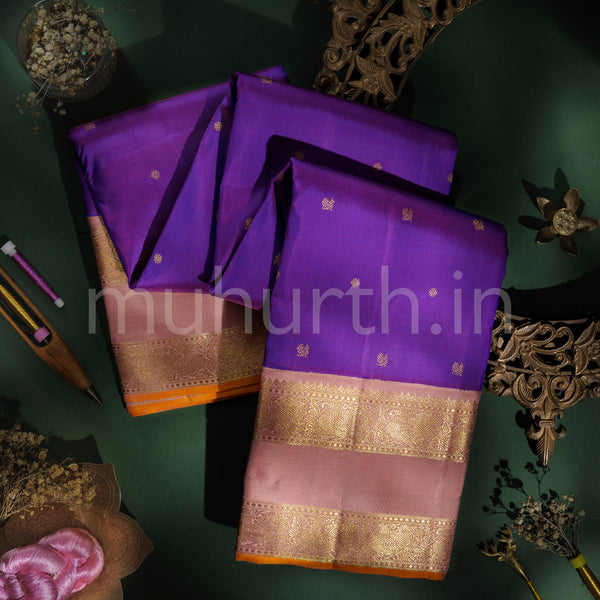 Magenta Pure Zari Kanjivaram Silk Saree with Onion Pink