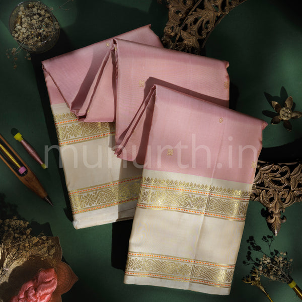 Baby Pink Pure Kanjivaram Silk Saree with Cream