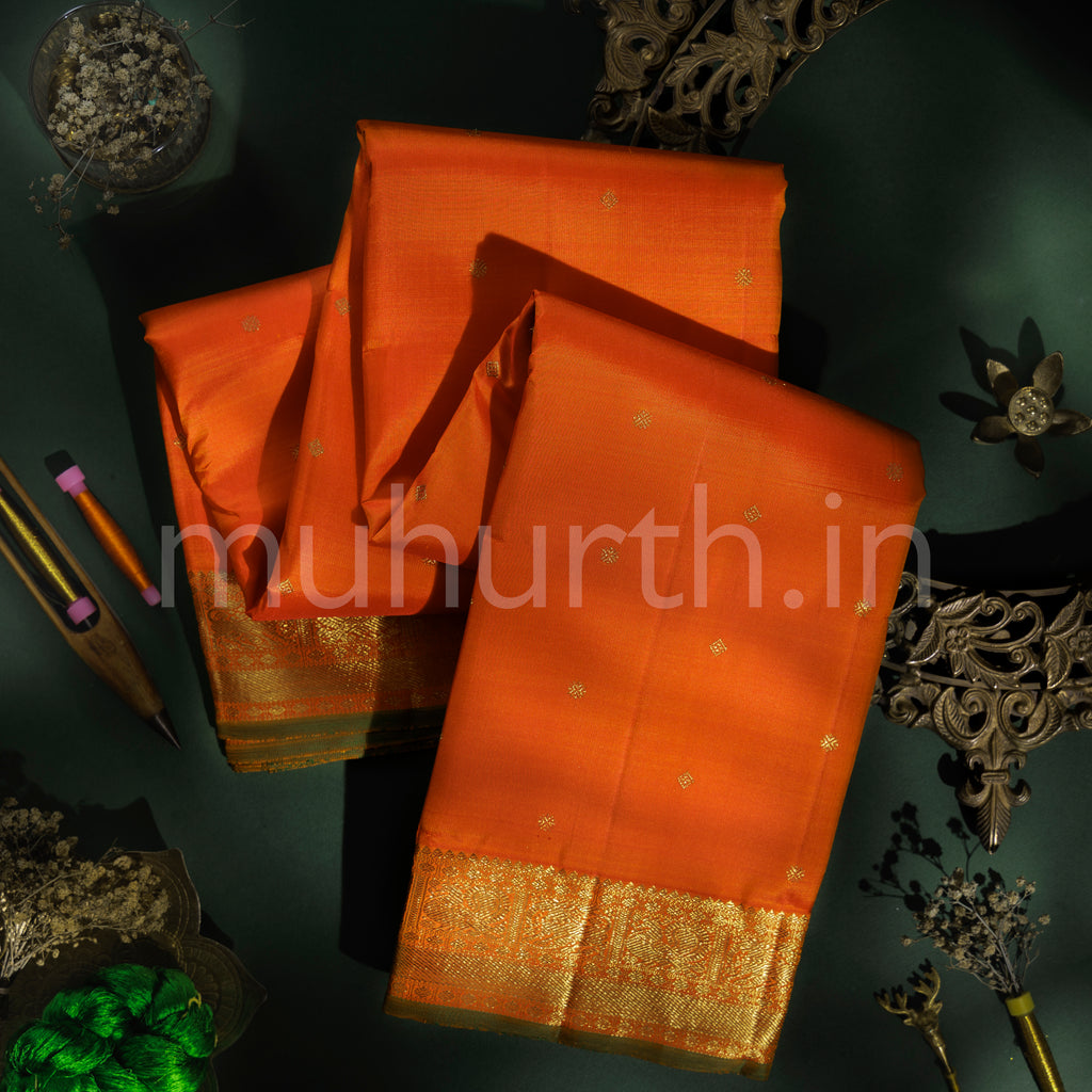 Orange Pure Zari Kanjivaram Silk Saree