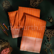 Load image into Gallery viewer, Orange Pure Zari Kanjivaram Silk Saree with Peach