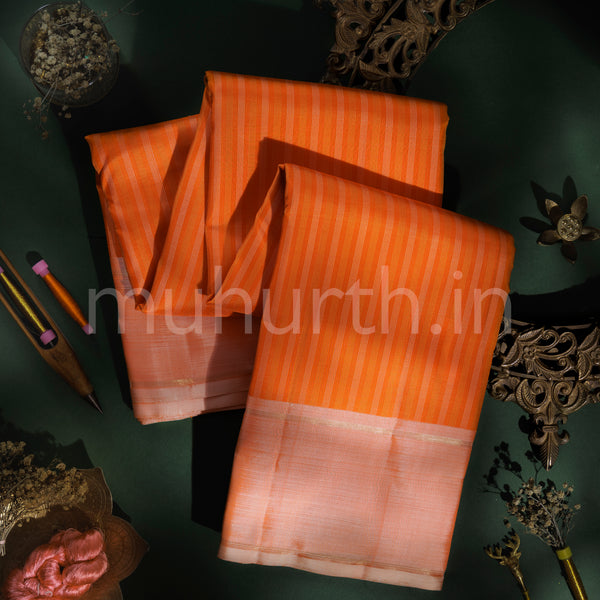 Orange Pure Zari Kanjivaram Silk Saree with Peach