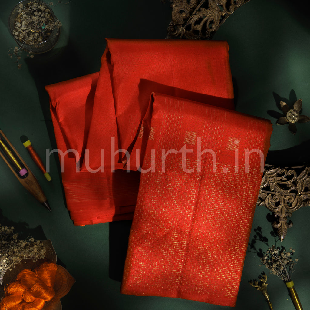 Bright Red Pure Zari Kanjivaram Silk Saree