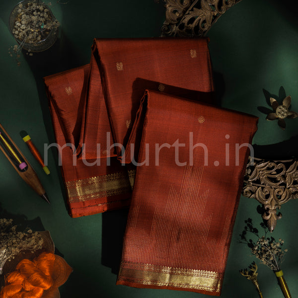 Rust Brown Pure Zari Kanjivaram Silk Saree