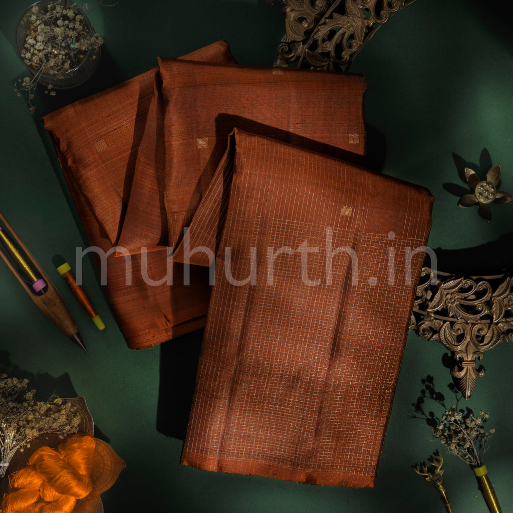 Rust Orange Pure Zari Kanjivaram Silk Saree