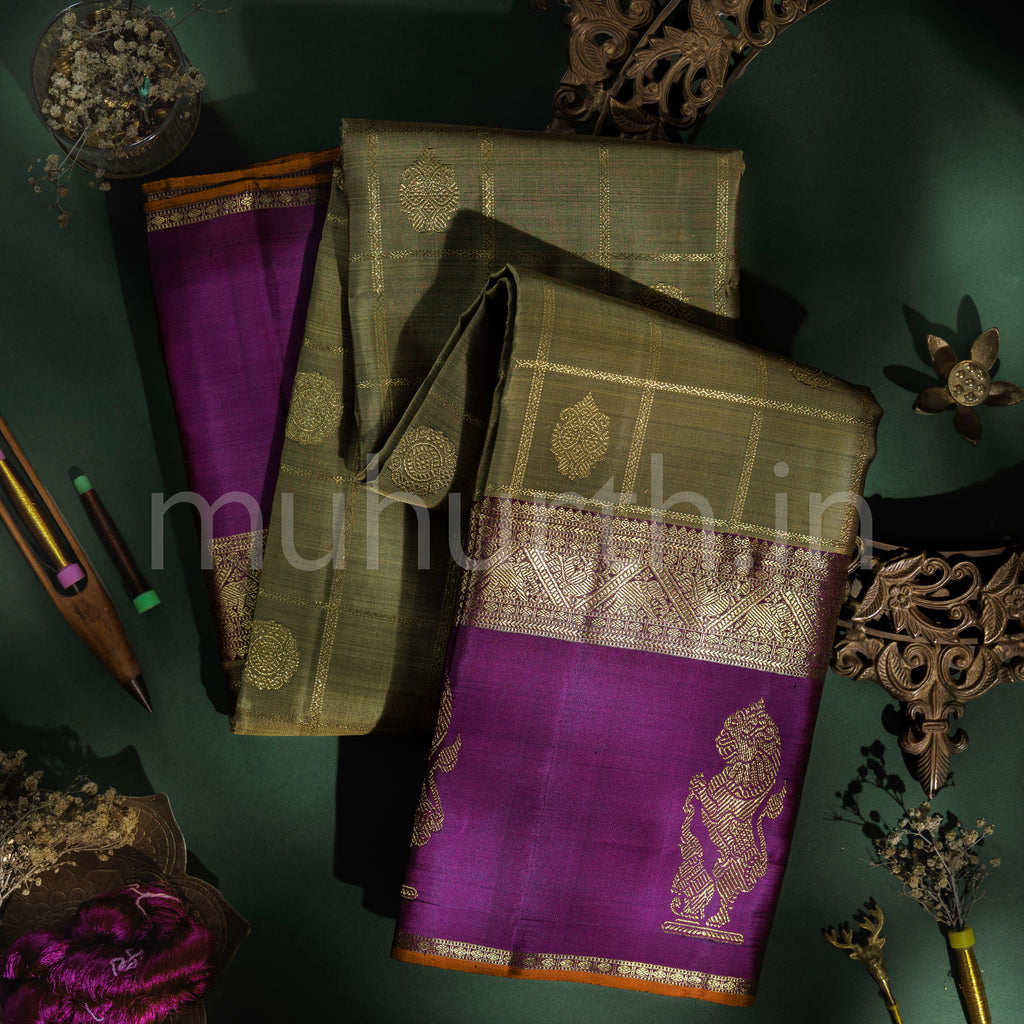 Sampanga Pure Zari Kanjivaram Silk Saree with Magenta
