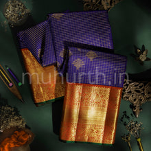 Load image into Gallery viewer, Violet Pure Kanjivaram Silk Saree with Bright Red