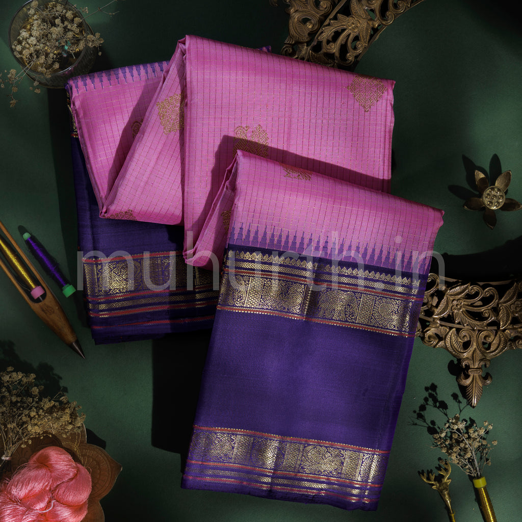 Pink Pure Kanjivaram Silk Saree with Meenakshi