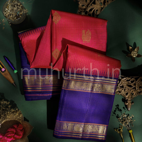 Red Rose Pure Kanjivaram Silk Saree with Meenakshi