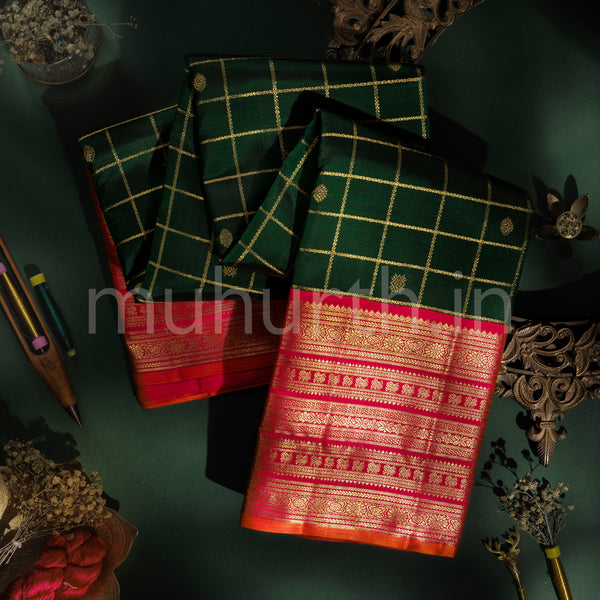 Green Pure Zari Kanjivaram Silk Saree with Rose