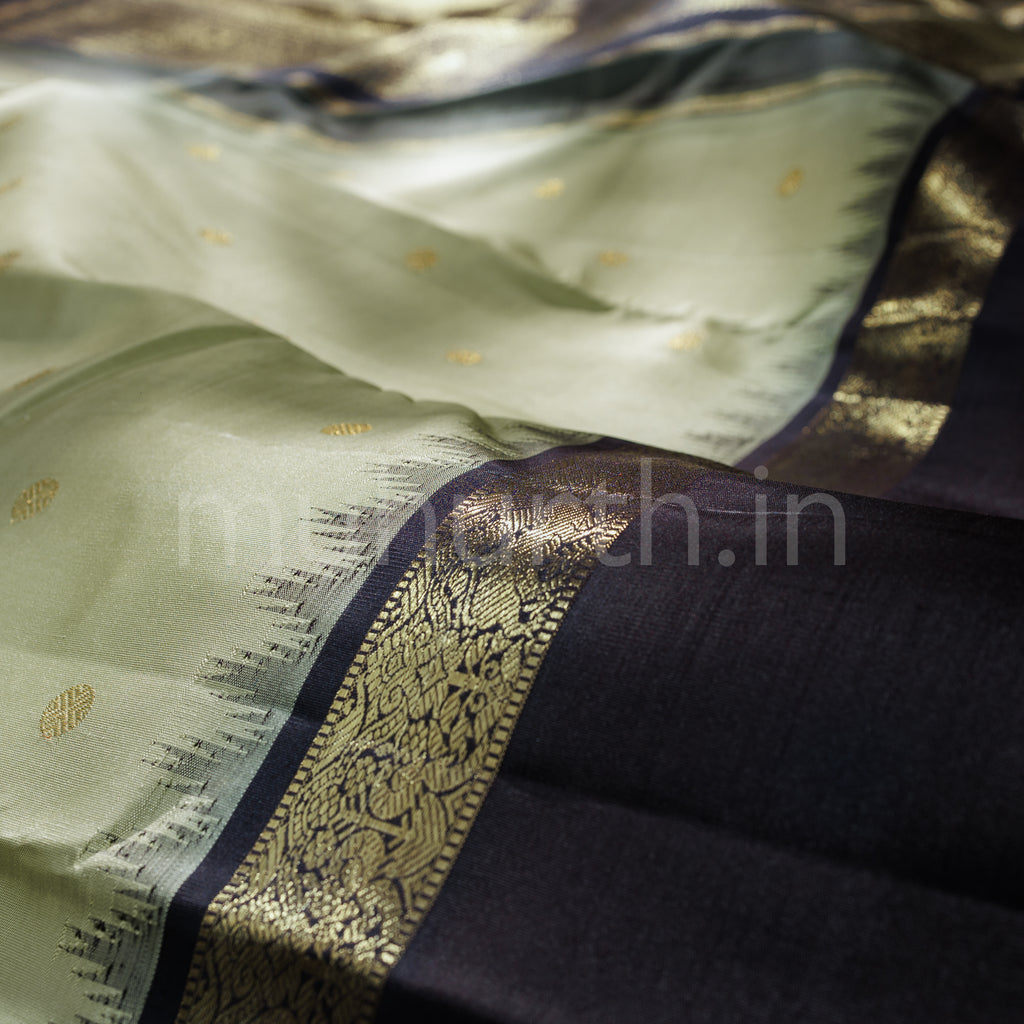 Light Elaichi Pure Zari Kanjivaram Silk Saree with Kanchana