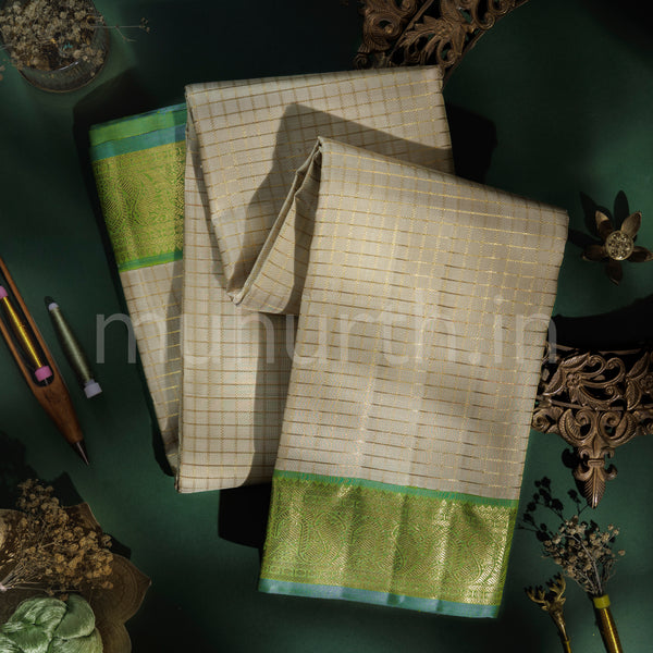 Light Elaichi Pure Zari Kanjivaram Silk Saree with Tiratchai