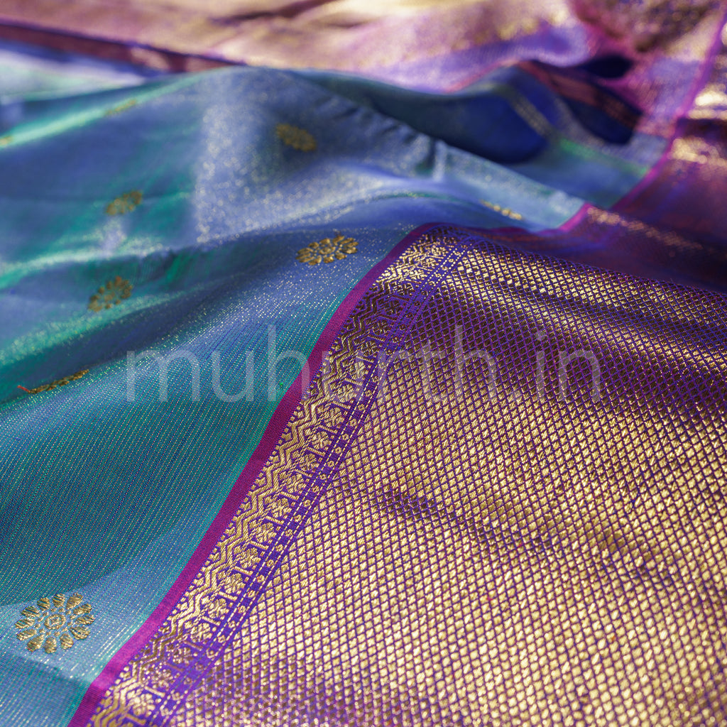 Peacock Blue Pure Kanjivaram Silk Saree with Meenakshi